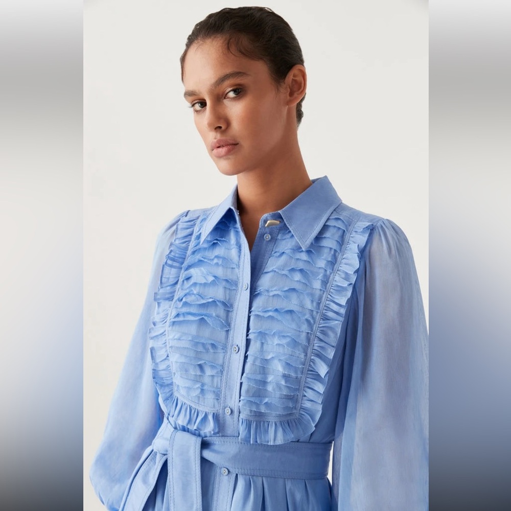 Aje Iris Pleated Bib Midi Dress Mist Blue, size 8 AUS or US S - Picture 3 of 13